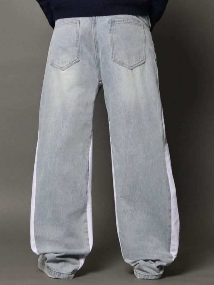 DEVIL-DENIM Men's Funky Loose Fit Contrast Panel Spalatter Jeans
